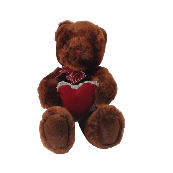 Valentines Day Brown Teddy Bear W/Red Heart Plush 16" Stuffed Animal - Picture 2 of 6